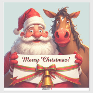Pegatina Santa Claus y Caballo Compartiendo Alegría Navideñ