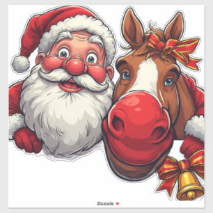 Pegatina Santa Claus y Caballo Compartiendo Alegría Navideñ