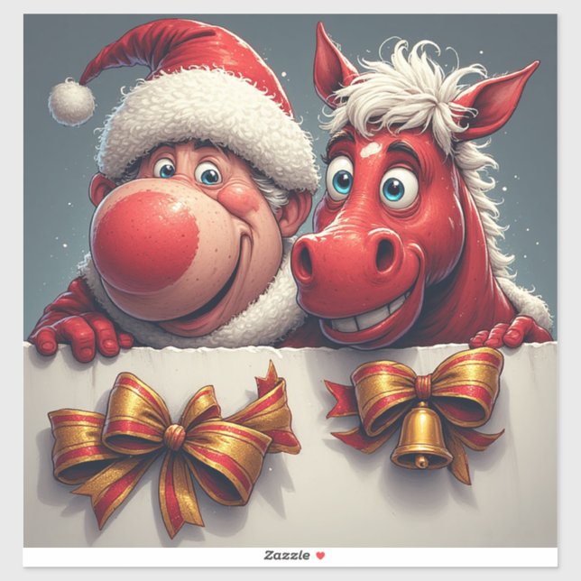 Pegatina Santa Claus y Caballo Compartiendo Alegría Navideñ (Hoja)