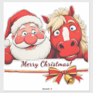 Pegatina Santa Claus y Caballo Compartiendo Alegría Navideñ