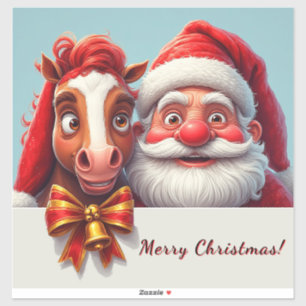 Pegatina Santa Claus y Caballo Compartiendo Alegría Navideñ