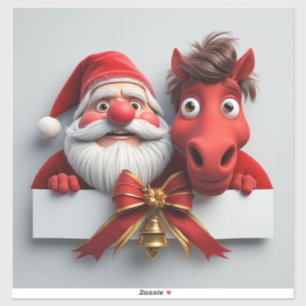 Pegatina Santa Claus y Caballo Compartiendo Alegría Navideñ