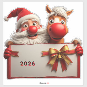 Pegatina Santa Claus y Caballo Compartiendo Alegría Navideñ