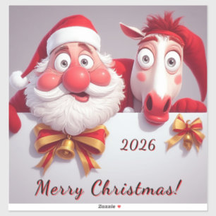 Pegatina Santa Claus y un caballo compartiendo alegría navi