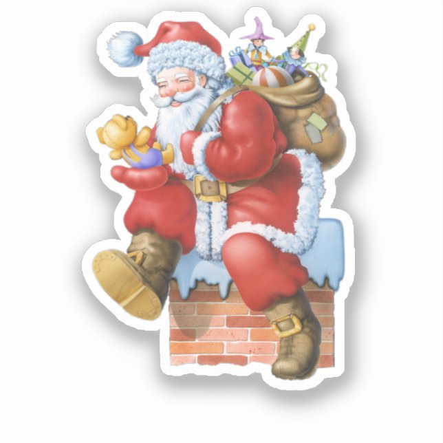 Pegatina Santa con regalos recortado (Anverso)