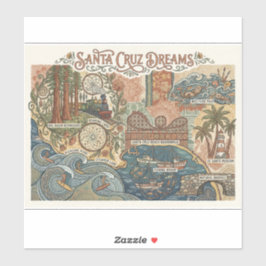 Pegatina Santa Cruz California Dreams Map UCSC Surfing