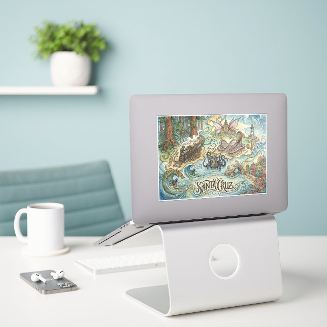 Pegatina Santa Cruz California Illustrated Map Mythical (Ordenado portátil  en el escritorio)