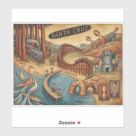 Pegatina Santa Cruz California Whimsical Map UCSC Boardwalk