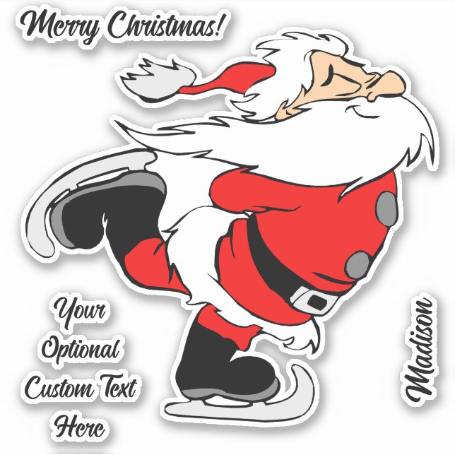 Pegatina Santa de patinaje de texto personalizado (Anverso)