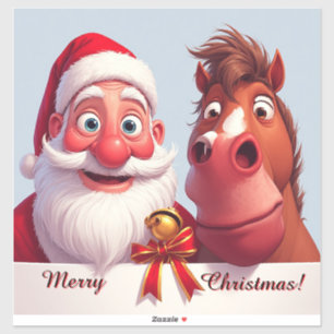 Pegatina 🎅 Santa divertido y alegría navideña de caballo ❄