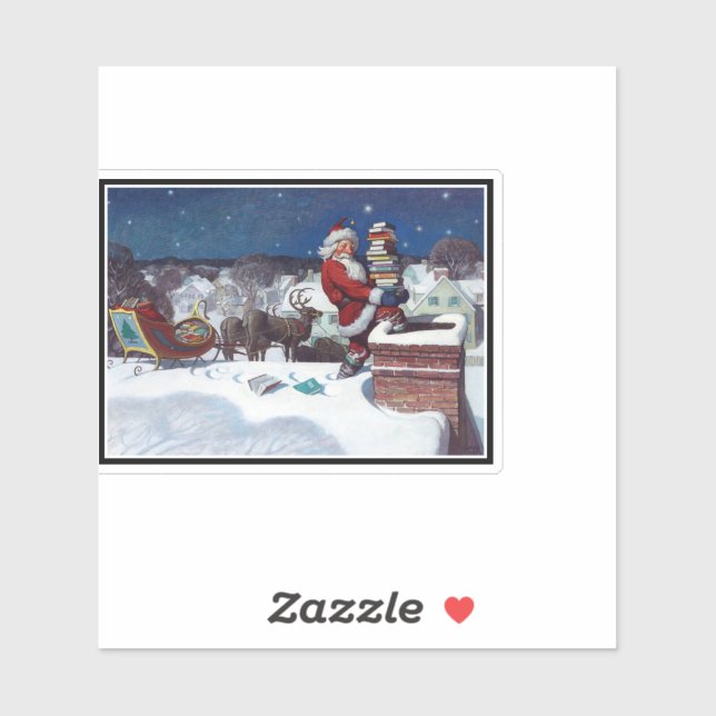 Pegatina Santa entregando libros a los Navidades, (Hoja)