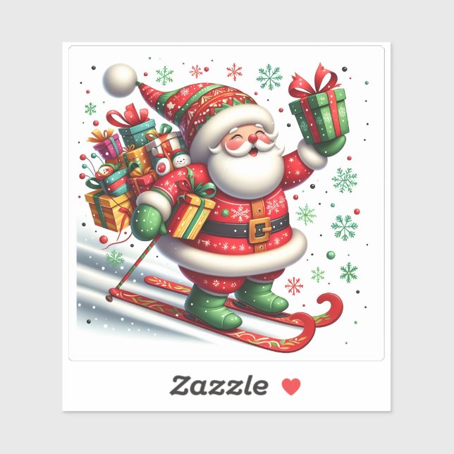 Pegatina Santa Esquí mientras entregaba regalos (Hoja)