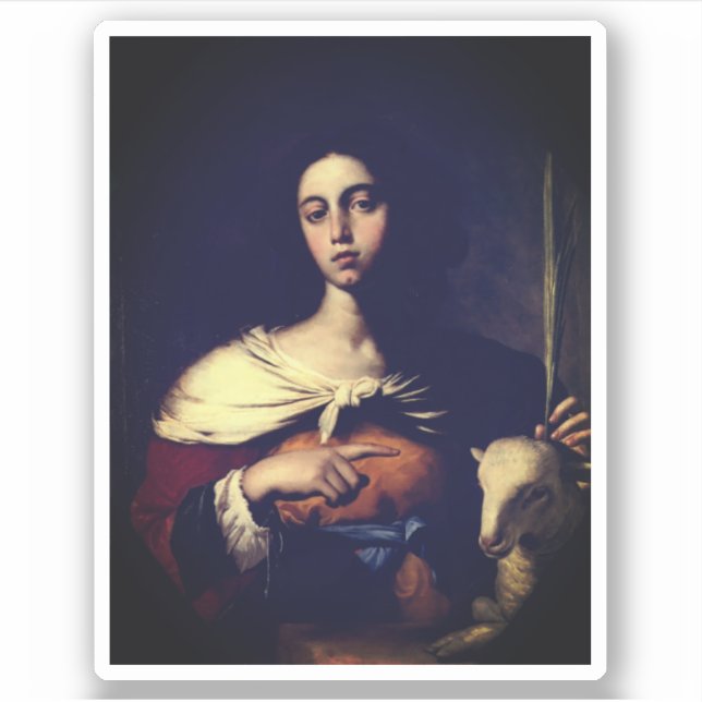 Pegatina Santa Inés (por Guarino, 1650) Classic Round Stick (Anverso)