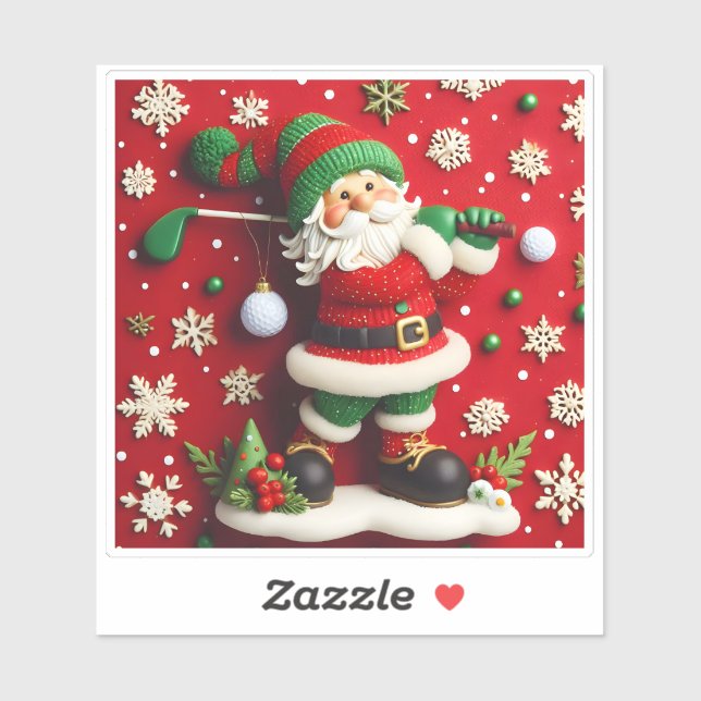 Pegatina Santa Jugando al Golf en Invierno (Hoja)
