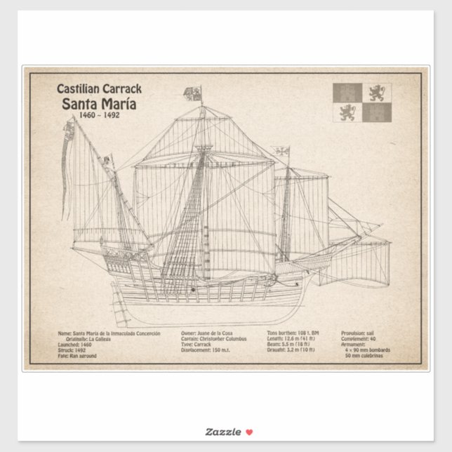 Pegatina Santa María - Plan de Blueprint para barcos SD (Hoja)