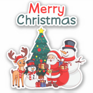Pegatina Santa, Muñeco de Nieve y Reno Feliz Navidad