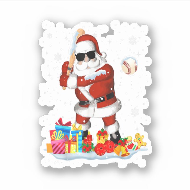 Pegatina Santa Playing Baseball Cool Christmas Santa Baseba (Anverso)