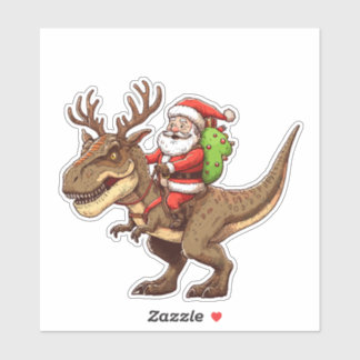 Pegatina Santa Riding Dinosaur T-Rex