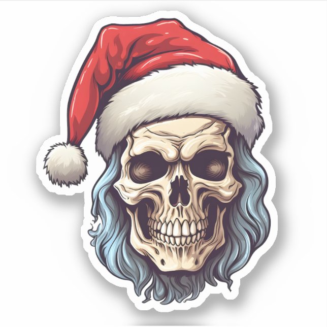 Pegatina Santa Skull Vistiendo A Un Gorra Famoso Navidades (Anverso)