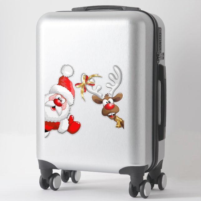Pegatina Santa y los renos Feliz Personalizado (Maleta)