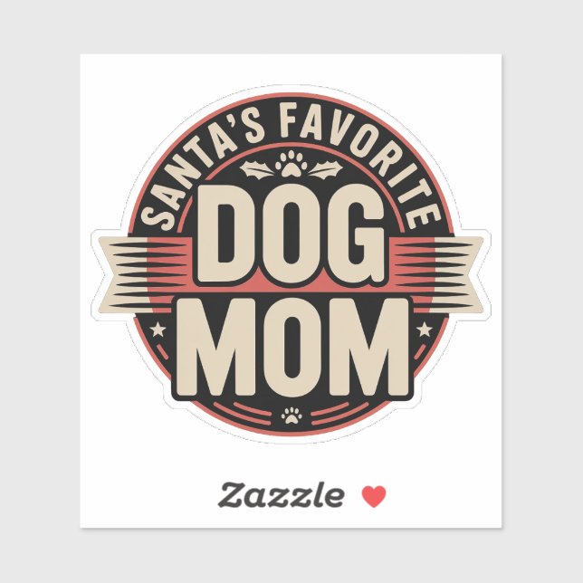 Pegatina Santa's Favorite Dog Mom - Retro Holiday Badge (Hoja)