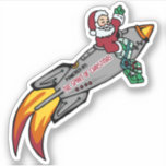 Pegatina Santa's Rocket Ship<br><div class="desc">This retro Christmas design features Santa and his rocket ship,  which is powered by the spirit of Christmas.</div>