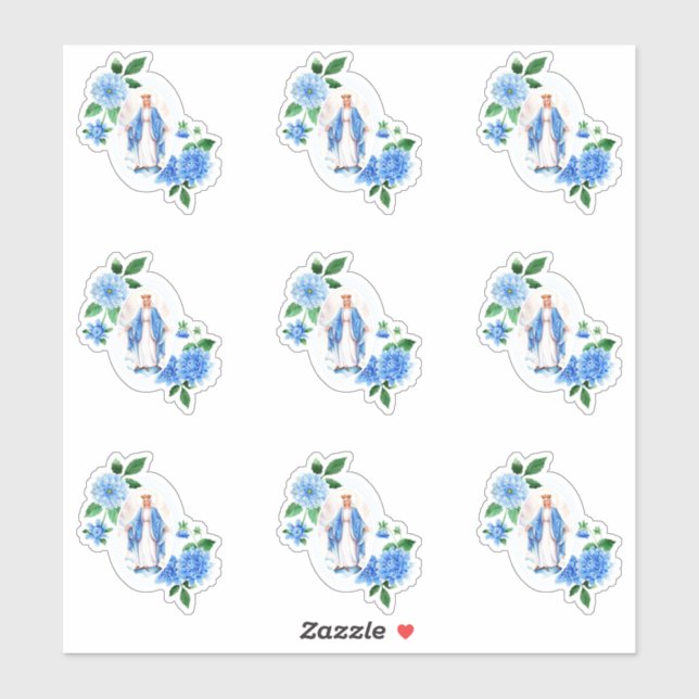 Pegatina Santísima Virgen María Floral Religiosa (Hoja)