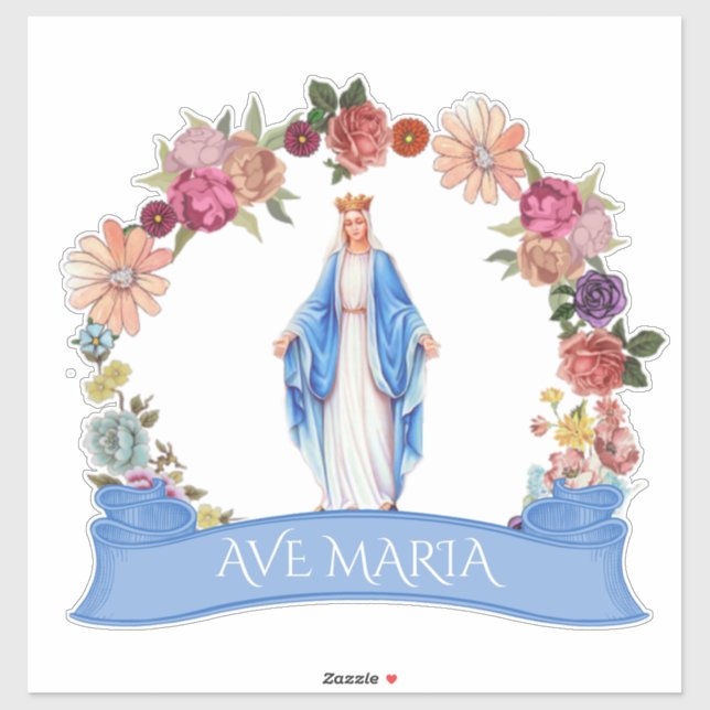 Pegatina Santísima Virgen María Floral Religiosa (Hoja)