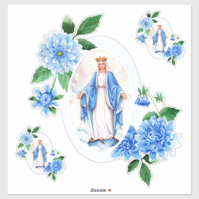 Pegatina Santísima Virgen María Floral Religiosa (Hoja)
