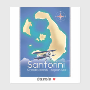 Pegatina Santorini islas Cícladas mapa del Mar Egeo