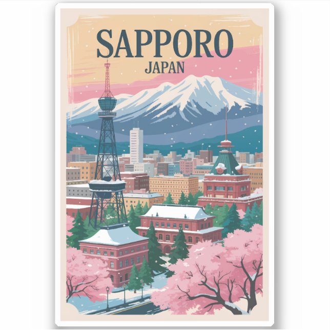 Pegatina Sapporo Japan Illustration Travel Art Vintage (Anverso)