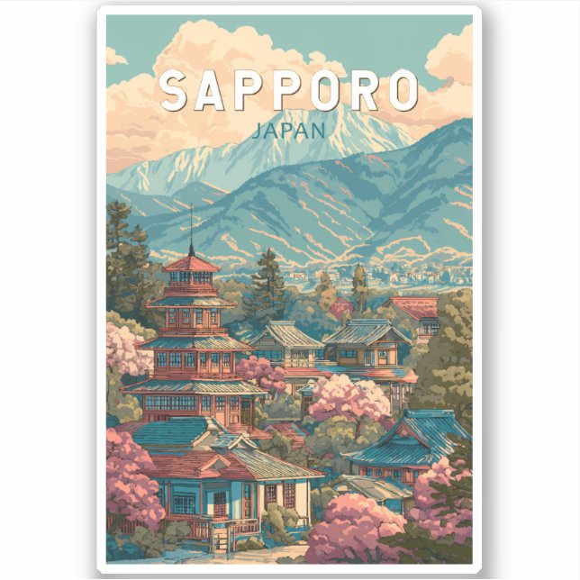Pegatina Sapporo Japan Travel Art Vintage (Anverso)