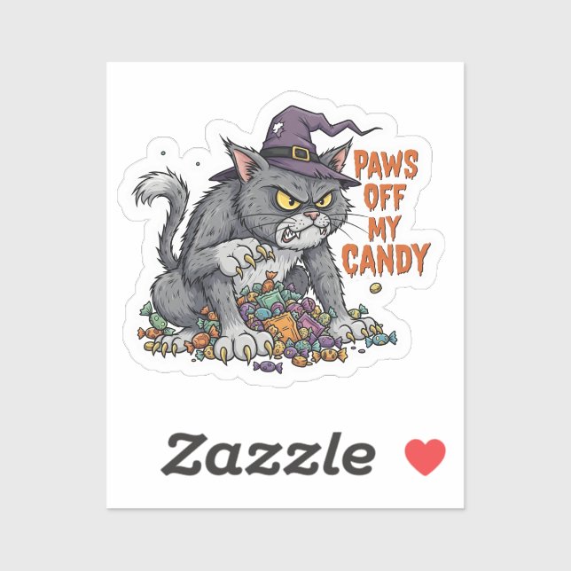 Pegatina Saquen mi caramelo - Feroz gato de Halloween (Hoja)