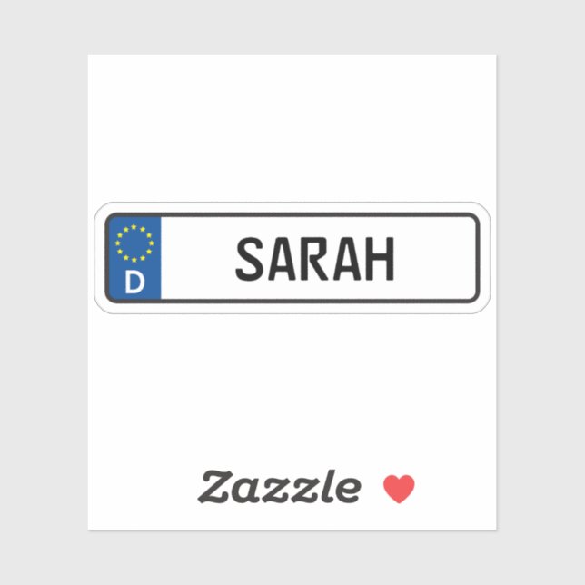 Pegatina Sarah German Car License Plate (Hoja)