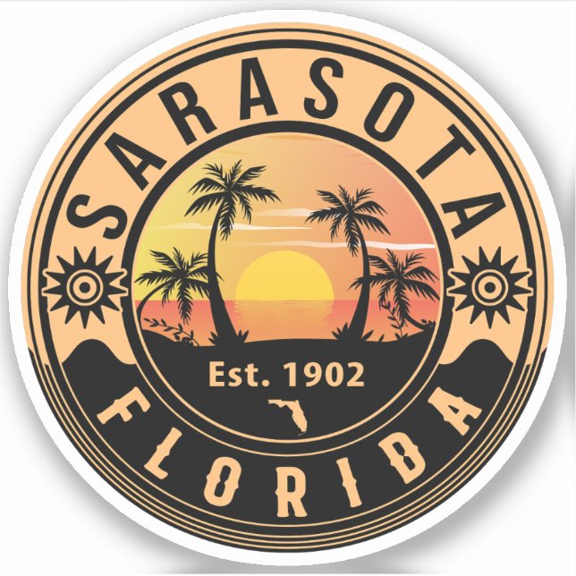 Pegatina Sarasota Florida Tropical Retro Sunset Souvenirs (Anverso)