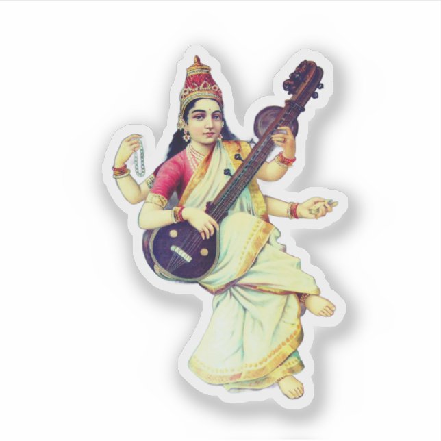 Pegatina Saraswati, diosa hindú (Anverso)