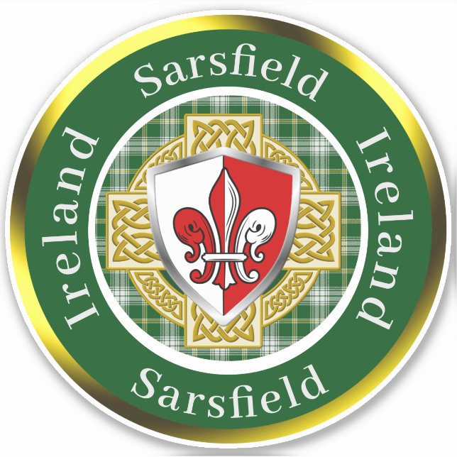 Pegatina Sarsfield Irish Shield/Celtic Cross Personalizado (Anverso)