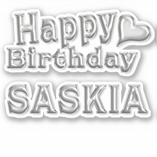 Pegatina Saskia Happy Birthday silver Aufkleber Sticker (Anverso)