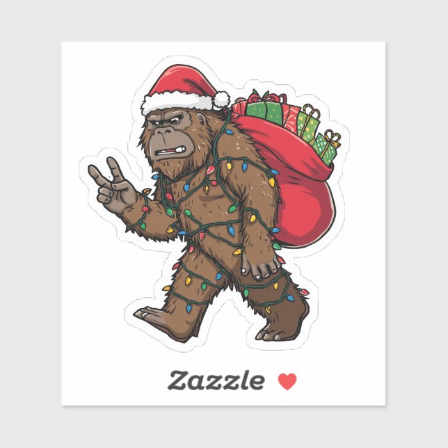 Pegatina Sasquatch Santa: Funny Bigfoot Christmas Holiday (Hoja)