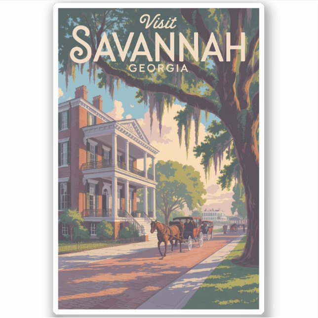 Pegatina Savannah Georgia Horse Carrier Ilustracion Retro (Anverso)