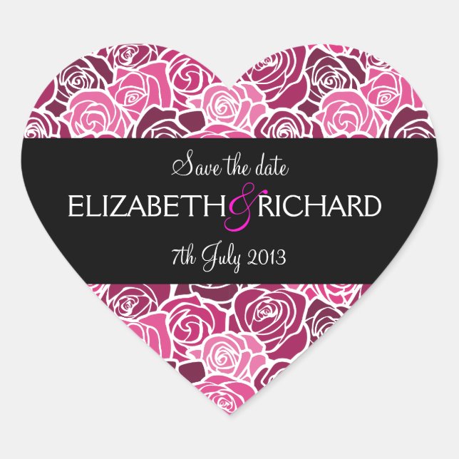 Pegatina "Save the Date" de rosas rosas pintadas d (Anverso)