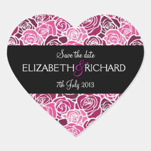 Pegatina "Save the Date" de rosas rosas pintadas d