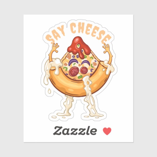 Pegatina Say Cheese Pizza Slice Character (Hoja)