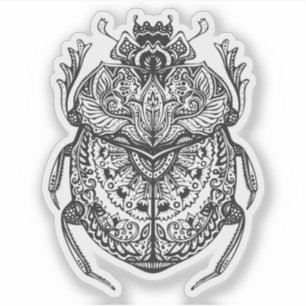 Pegatina Scarab Egyptian New Age dibujado a mano en blanco 