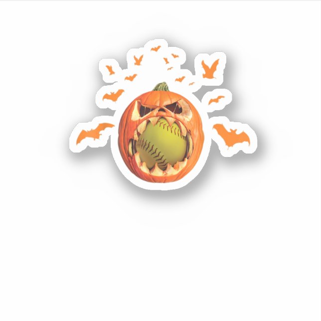 Pegatina Scary Softball Jack O39Lantern Pumpkin Halloween S (Anverso)