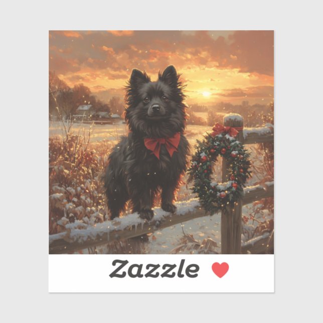 Pegatina Schipperke Dog Rustic Winter Sunset (Hoja)