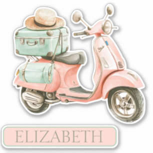 Pegatina Scooter costero rosa y aqua lindo