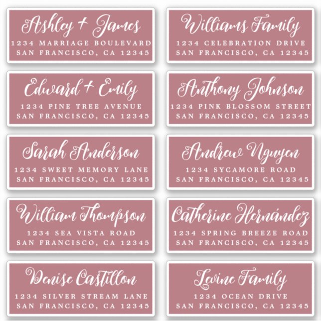 Pegatina Script Mauvewood Wedding Guest Address Labels (Anverso)