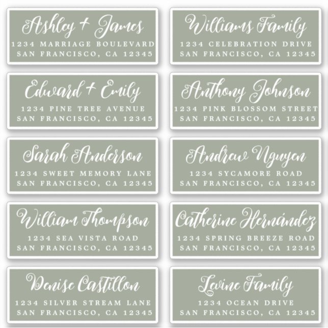 Pegatina Script Sage Green Wedding Guest Address Labels (Anverso)