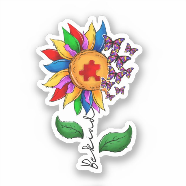 Pegatina Sé amable con el girasol - Conciencia sobre el aut (Anverso)